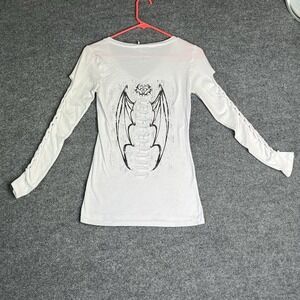 Y2K Demi Loon Long Sleeve Shirt Size M Grunge Vampire Wings Gothic White